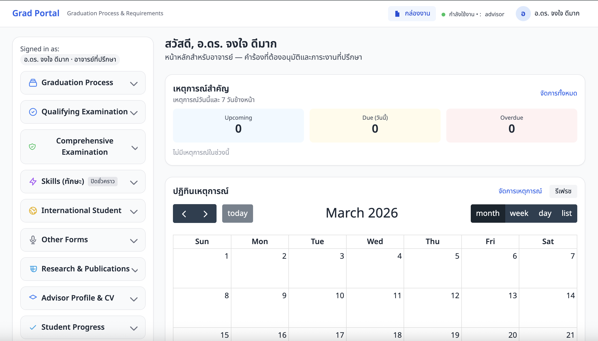 ภาพหน้าจอ: หน้า Dashboard หลังเข้าสู่ระบบ